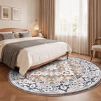 Lofus 8ft Round Area Rugs for Living Room, Vintage Boho Carpet Floral Brown - Image 2
