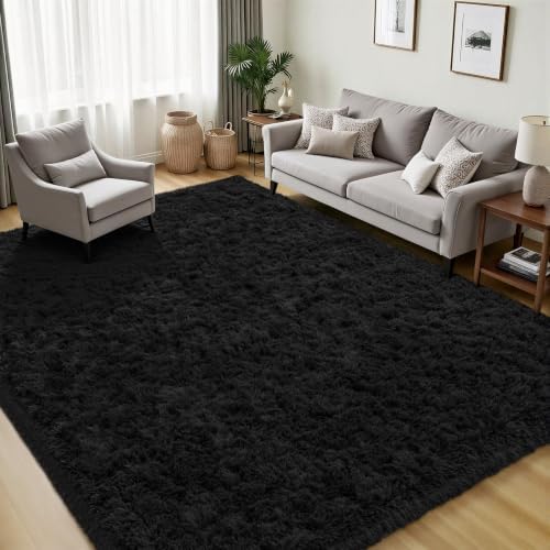 PLHXFR 4x6 Area Rugs Living Room: Fluffy Bedroom Rug Shag Carpet Black - Image 3