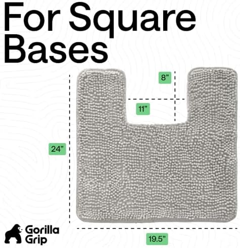 GORILLA GRIP Chenille Bath Rug Mat for Square Toilet Base, 24x19 Light Gray - Image 2
