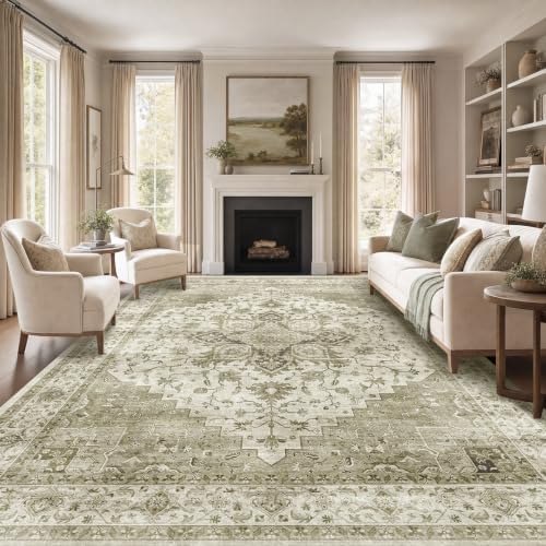 Amada Vintage Washable Area Rug,9'x12',Light Walnut by AMADAHOMEFURNISHING