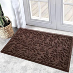 Bulijojo Sturdy Front Entrance Doormats,Durable Heavy Duty Welcome Mat,Thick Absorbent Natural Rubber Non Slip Mat,Easy Clean Entryway Mat 17x30 Inch Leaves Brown by ShowYourStyle