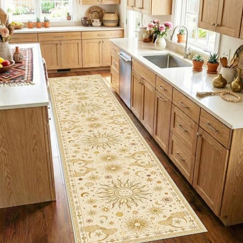 Vacuum-Friendly, 2x10 Washable Area Rug, Beige Camel Brown by meejou