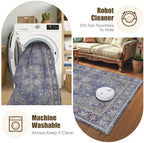 Washable Area Rug 4' x 6' Vintage Traditional Persian Mat - Foldable Distressed Non-Slip Machine Washable Carpet for Living Room Bedroom Kitchen Home Decor - Indigo and Gold - Image 7