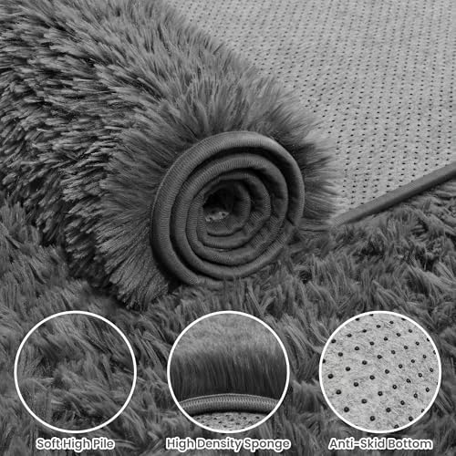 4x6 Fluffy Shag Area Rugs for Living Room Bedroom: Soft Plush Carpet Grey - Image 6