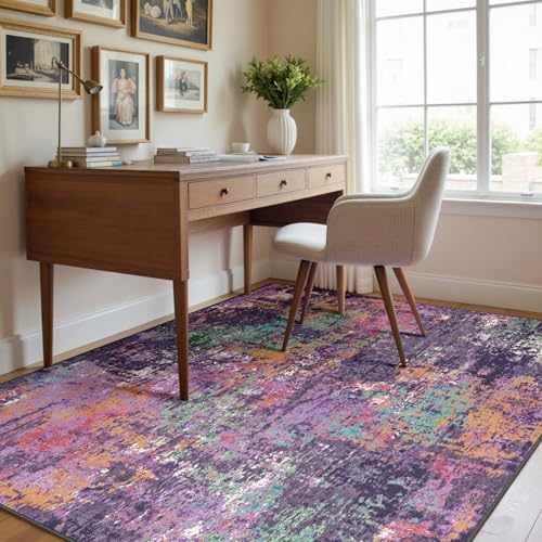 RELEANY Washable Square 8'x8' Area Rug for Living Room Purple Multi - Image 7