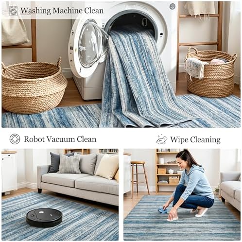 Chicrug 2x6 Blue Washable Runner Rug for Hallway Kitchen Entryway Non Slip - Image 6