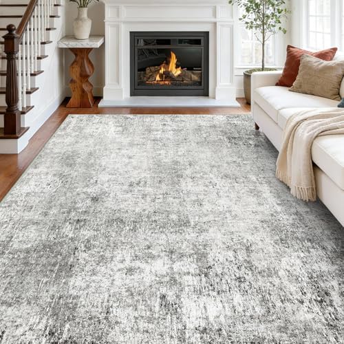 RELEANY Washable 6'x8' Abstract Area Rug for Living Room Gray White - Image 4