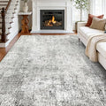 RELEANY Washable 10'x14' Abstract Area Rug for Living Room Gray White by RELEANY