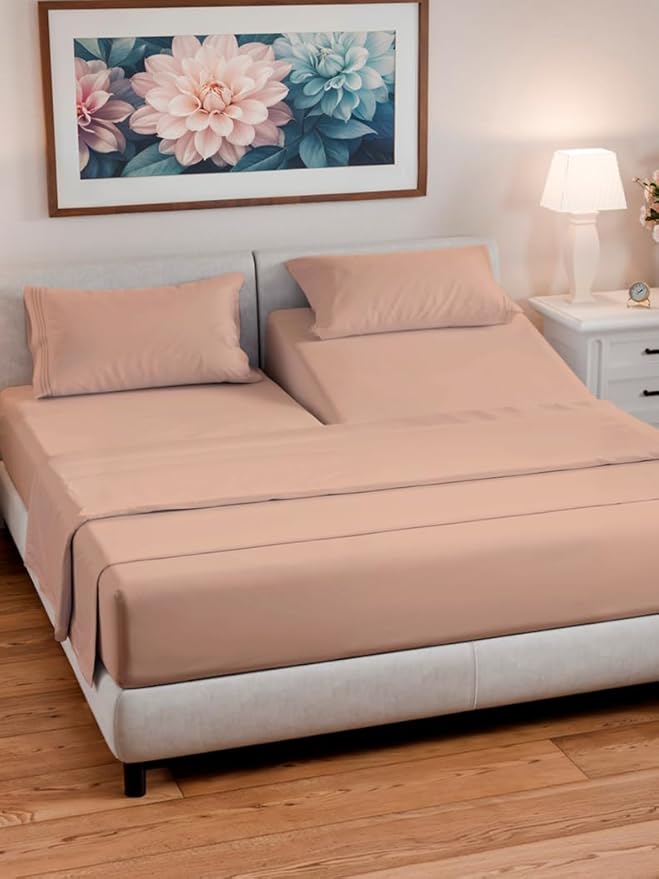 Split Head King Sheet Set – 4 Piece Flex Split Top King Sheets for Adjustable Beds - Fits 14” to 16" Mattress w/ Deep Pockets - Ultra-Soft, Breathable & Cooling - Luxury Bedding & Wrinkle Free - Mauve