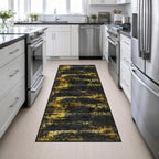 3x8 Washable Runner Rug：Modern Abstract Soft Carpet Black Gold - Image 4