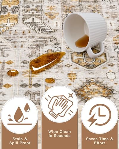 Madane Hallway Runner Rug 2'6''x10' Kitchen Runners Vintage, Brown/Gold - Image 7