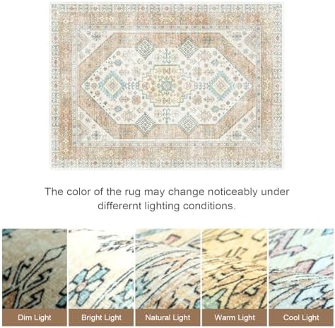 Lofus Living Room Rugs 5x7, Boho Orange and Beige Washable Carpet - Image 6