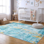 Area Rug 4x6 Teal Blue Rug Washable Boho Rugs Non Slip Low Pile Abstract Small Carpet for Entryway, Bedroom, Kitchen, Classroom, Kids Room, Office, Dorm, Dining Room - Image 4