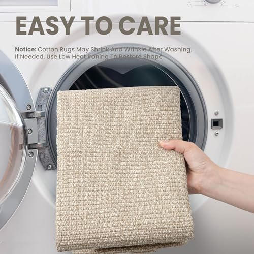 EARTHALL Washable Runner Rug 2x10 Ft Non Slip Runners for Hallways Long Cotton Rubber Backed Kitchen Runner Braided Indoor Floor Carpet Runners for Entryway, Hallway, Kitchen, Send/Beige - Image 4