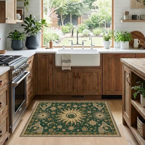 Vacuum-Friendly, 2x3 Washable Area Rug, Green Gold Yellow - Image 2