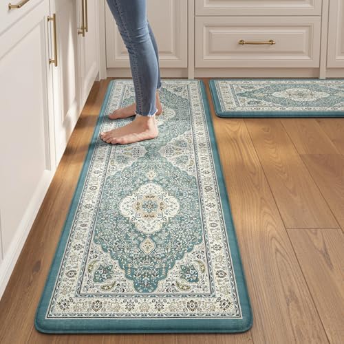 Collive Boho Anti Fatigue Kitchen Mats Sets 2 Piece Non Skid Kitchen Mats for Floor Cushioned Kitchen Rugs and Mats Waterproof Ergonomic Comfort Standing Mat Runner for Kitchen,Home,Office,Laundry by Collive