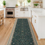 Dark Green 3x8 Wide Hallway Runner Rug - Modern Vintage Boho Floral Moody, Washable Low Pile Non-Slip Area Rugs for Large Entryway, Door Mat Indoor Entrance, Kitchen, Bedroom Beside Bed - Image 3