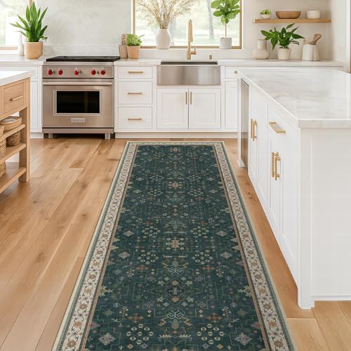 Dark Green Washable 2'6"x10' Long Runner Rugs for Hallway, Non Skid 10ft Indoor Rugs for Entryway, Stain Resistant Low Pile Carpet Boho Indoor Décor - Image 6