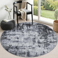 Round Area Rug Living Room: 5 ft Modern Washable Carpet Dark by FXRHLP