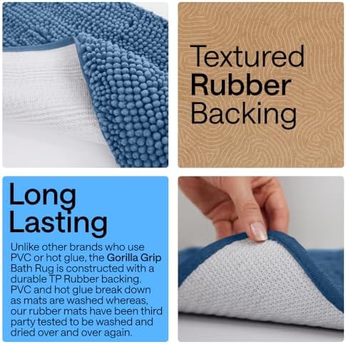 GORILLA GRIP Bath Rug Mat for Bathroom, Absorbent Chenille, 24x17 Blue - Image 3