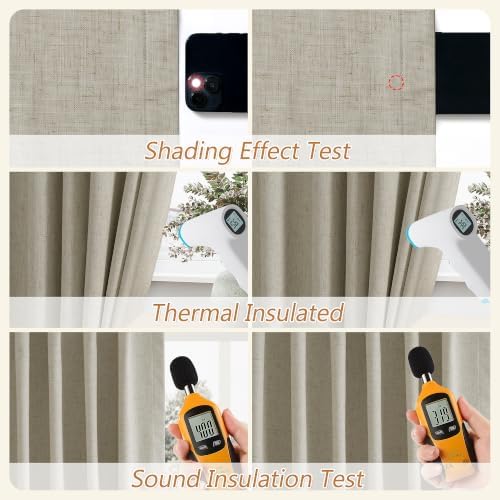 Guken Extra Long 100% Blackout Linen Curtains 102 Inches for Bedroom Ecru - Image 5