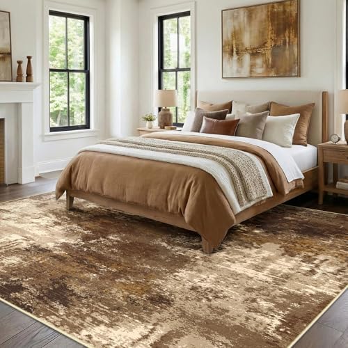 RELEANY Washable 5'x7' Abstract Area Rug for Living Room Brown Tan - Image 2