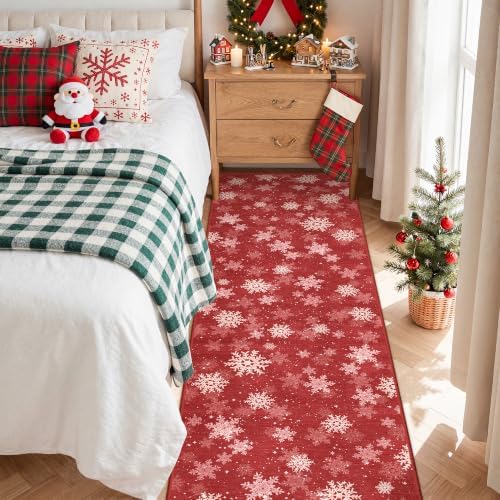 2x8 Christmas Runner Rug for Hallway,Washable Kitchen Rug,Red - Image 4