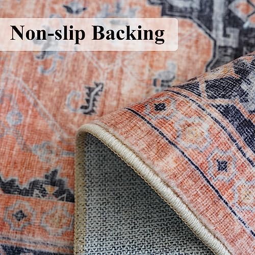Hallway Washable Runner Rug - 2'6x12 Kitchen Rugs Entryway Rug Runner Vintage Soft Floor Mat Non Slip Indoor Farmhouse Carpet for Bathroom Living Room Bedroom (2'6''x12', Orange) - Image 4