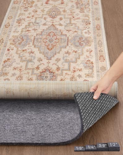 Veken Non Slip Cushioned Rug Pad Gripper, Felt and Silicone Backing, 2 x 6 Ft, 1/4 inch Thick Runner Carpet Liner Protector Mat for Area Rugs and Hardwood Floors, with 99 Pcs Anti-Slip Strips Pattern by Veken