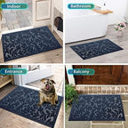 Bulijojo Sturdy Front Entrance Doormats,Durable Heavy Duty Welcome Mat,Thick Absorbent Natural Rubber Non Slip Mat,Easy Clean Entryway Mat Leaves Blue 23"x35" - Image 6