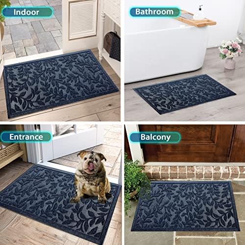Bulijojo Sturdy Front Entrance Doormats,Durable Heavy Duty Welcome Mat,Thick Absorbent Natural Rubber Non Slip Mat,Easy Clean Entryway Mat 17x30 Inch Leaves Blue - Image 6