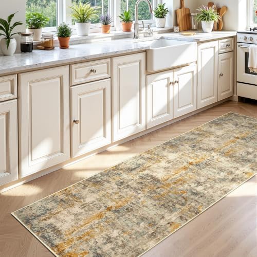 2x8 Beige Rug Runners for Hallways Kitchen Runner Rug Non Slip Washable Black Long Runner Rugs with Rubber Backing Soft Abstract Carpet Runner for Bedroom, Kitchen, Bathroom, Entryway - Image 4