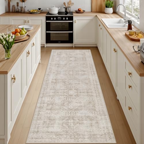 3x14 Hallway Washable Runner Rug: Neutral Kitchen Carpet Brown by Luxturiy