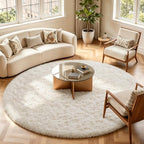 Ophanie Round Rugs 7Ft Ivory Circle Area Rug, Living Room Aesthetic Decor, Fluffy Fuzzy Bedroom Carpet, Plush Soft Shaggy Cream Rugs for Kids Home Decor, Nursery with Over 99 pcs Pile fibers - Image 3