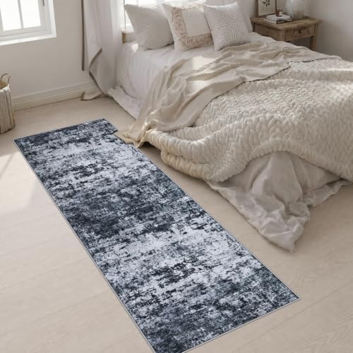 2.6x8 Washable Runner Rug：Modern Abstract Kitchen Carpet Black - Image 5