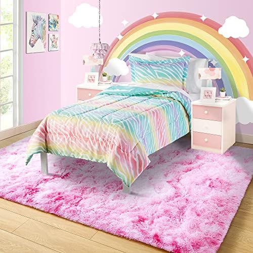 4x6 Tie-Dyed Pink Fluffy Soft Area Rug Non-Slip for Kids Bedroom Nursery - Image 3