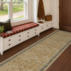 Hazo Haus Vintage 2x8 Runner Rug for Hallway, Boho Long Runner Rug for Kitchen, Bathroom, Non-Slip Low-Pile Washable Stain Resistant, Rustic Brown and Charcoal Olive Earthy Décor by HazoHaus
