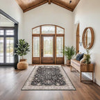 Black Modern Farmhouse 5x8 Area Rug for Living Room, Boho Large Entryway Rug, Dark Floor Carpet for Kitchen Under Small Dining Table, Bedroom - Washable Low Pile Waterproof Non Slip & Stain Resistance - Image 3