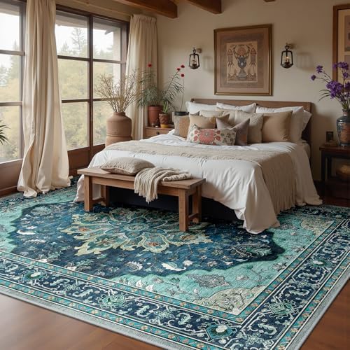RELEANY Washable Area Rug, Large 10'x14', Teal - Image 3
