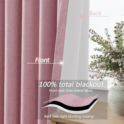 Guken Extra Long 100% Blackout Linen Curtains 120 Inches for Bedroom Rose - Image 4