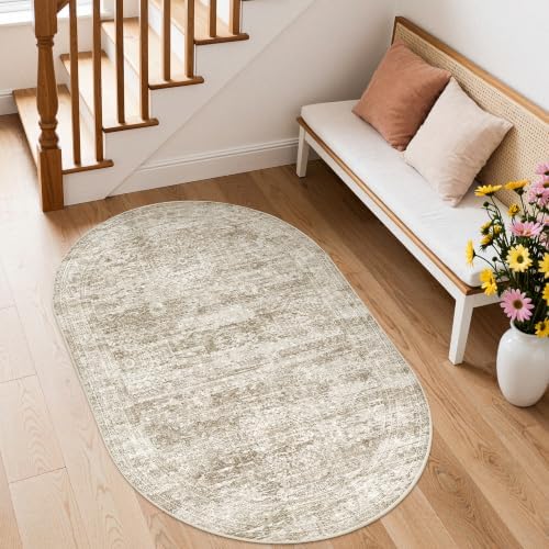 3x5 Oval Rug for Bedroom,Washable Area Rug,Brown - Image 5