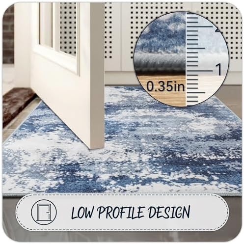 Entryway Rug 3x5 Blue Door Mat Indoor Entrance 36x60, Washable Small Throw Rugs for Kitchen Floor, Entry, Front Door, Bedroom Bedside, Non-Slip Low Pile Stain & Fade Resistant, Abstract Navy - Image 5