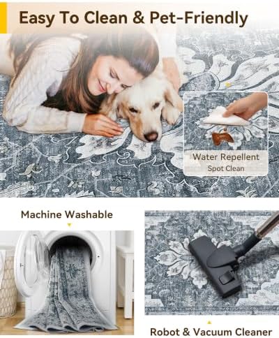 RELEANY Washable Area Rug, Runner 2'6"x10', Grey/White/Beige - Image 5