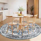 Amada Round 5x5 Washable Area Rug for Living Room, Blue, Vintage Style - Image 3