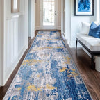 RELEANY Washable Runner 2'x10' Abstract Area Rug for Hallway Blue Gold by RELEANY