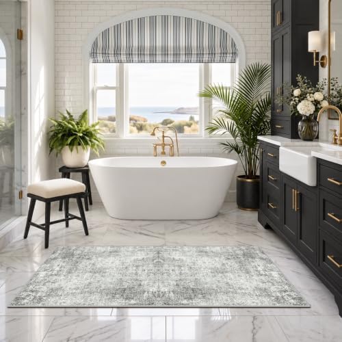 RELEANY Washable Runner 2'x6' Abstract Area Rug for Hallway Gray White - Image 3