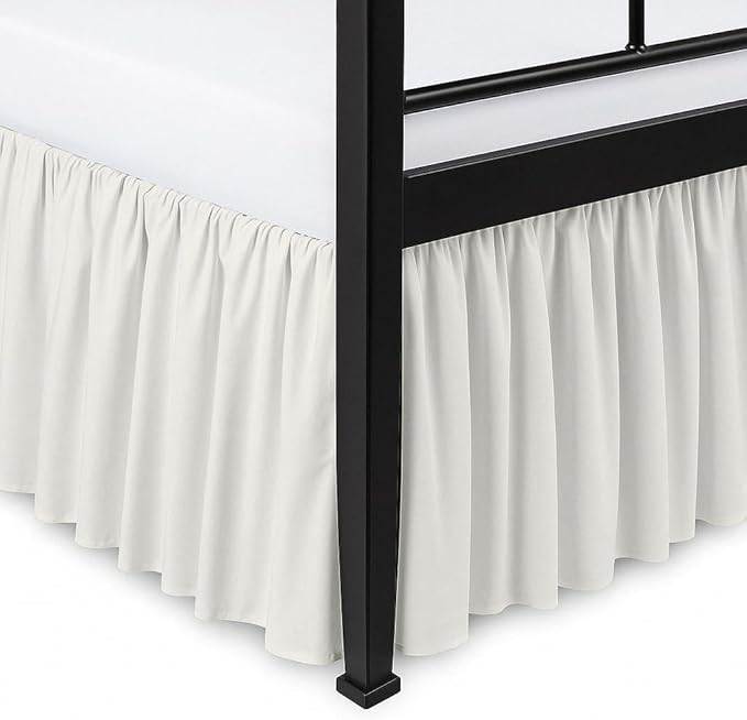 Ruffled Bed Skirt Split Corners with Platform, Tailored Fit Hotel Quality Wrinkle Free Ultra-Soft Microfiber Dust Ruffle, Upto 28 Inch Drop, Full XL, Ivory
