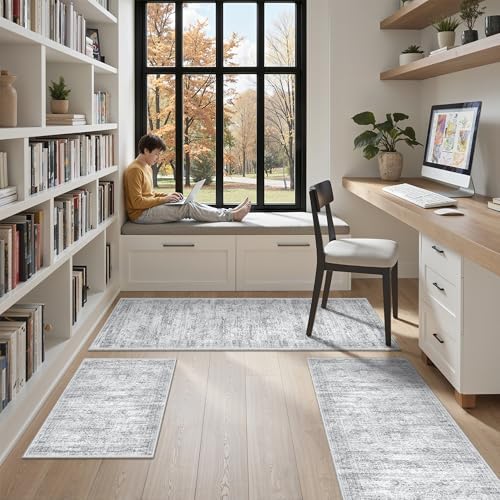 Kitchen Rugs Sets of 3, 2x3 2x4 2x5 Rug Runner,Grey - Image 3