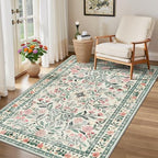 PLHXFR Area Rug Living Room: 3x5 Floral Washable Boho Carpet Green Beige - Image 4