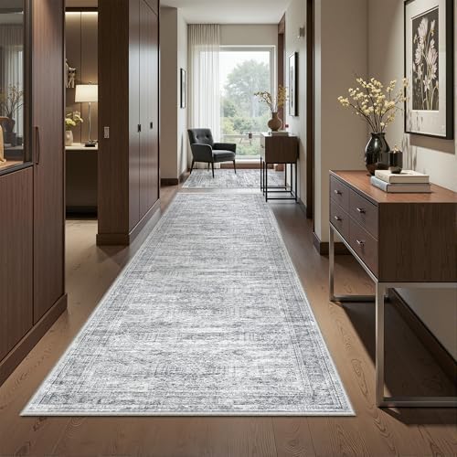 2'6 x 10' Runner Rug Non Slip,Washable Kitchen Rugs,Grey - Image 3